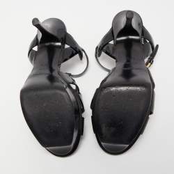 Pre Owned Saint Laurent Black Leather Tribute Platform Ankle Strap Sandals Size 37.5