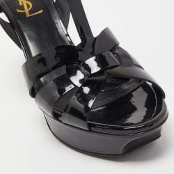 Pre Owned Saint Laurent Black Leather Tribute Platform Ankle Strap Sandals Size 37.5