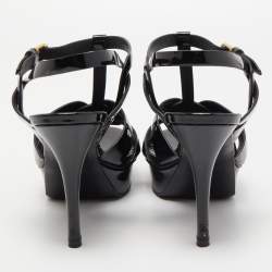 Pre Owned Saint Laurent Black Leather Tribute Platform Ankle Strap Sandals Size 37.5