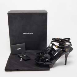 Pre Owned Saint Laurent Black Leather Tribute Platform Ankle Strap Sandals Size 37.5