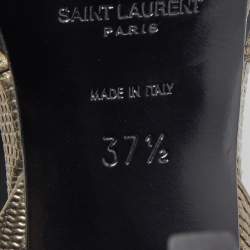 مملوكة مسبقًا Saint Laurent Metallic Lizard Embossed Leather Tribute Platform Ankle Strap Sandals Size 37.5