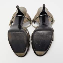 مملوكة مسبقًا Saint Laurent Metallic Lizard Embossed Leather Tribute Platform Ankle Strap Sandals Size 37.5