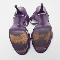 Pre Owned Saint Laurent Paris Purple Patent Leather Tribute Platform Ankle Strap Sandals Size 37