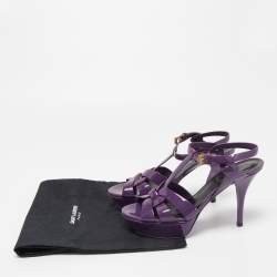 Pre Owned Saint Laurent Paris Purple Patent Leather Tribute Platform Ankle Strap Sandals Size 37