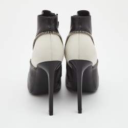 Pre Owned Saint Laurent Black/White Leather Color Block Ankle Booties Size 36