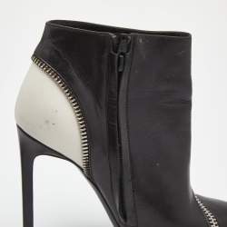 Pre Owned Saint Laurent Black/White Leather Color Block Ankle Booties Size 36