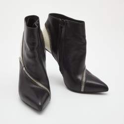 Pre Owned Saint Laurent Black/White Leather Color Block Ankle Booties Size 36