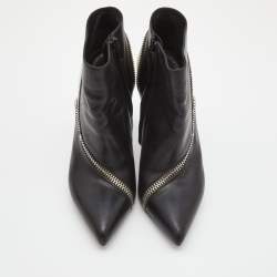 Pre Owned Saint Laurent Black/White Leather Color Block Ankle Booties Size 36