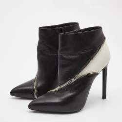 Pre Owned Saint Laurent Black/White Leather Color Block Ankle Booties Size 36