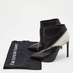 Pre Owned Saint Laurent Black/White Leather Color Block Ankle Booties Size 36