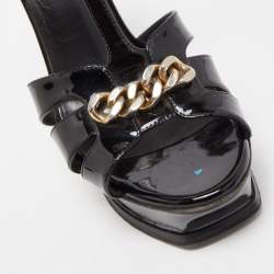 Saint Laurent Black Patent Leather Chain Detail Tribute Sandals Size 38