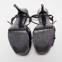 Saint Laurent Black Patent Leather Chain Detail Tribute Sandals Size 38
