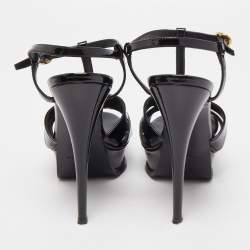 Saint Laurent Black Patent Leather Chain Detail Tribute Sandals Size 38