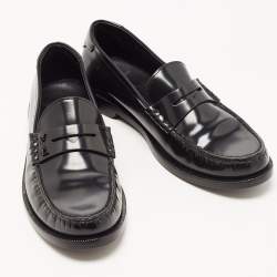 Pre Owned Saint Laurent Paris Black Leather Penny Slip On Loafers Size 38.5