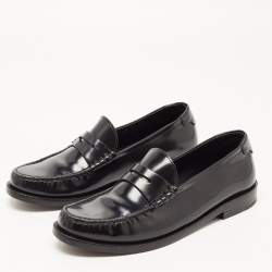 Pre Owned Saint Laurent Paris Black Leather Penny Slip On Loafers Size 38.5
