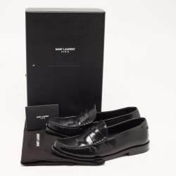 Pre Owned Saint Laurent Paris Black Leather Penny Slip On Loafers Size 38.5