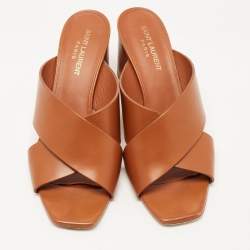 Pre Owned Saint Laurent Brown Leather Loulou Slide Sandals Size 38.5