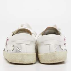 Saint Laurent White Leather and Glitter Low Top Sneakers Size 38.5