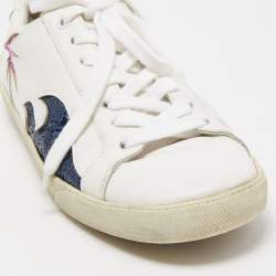 Saint Laurent White Leather and Glitter Low Top Sneakers Size 38.5