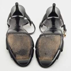 Pre Owned Saint Laurent Paris Black Leather Tribute Platform Ankle Strap Sandals Size 38