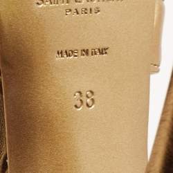 Pre Owned Saint Laurent Metallic Gold Leather Tribute Ankle Strap Platform Sandals Size 38