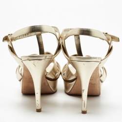 Saint Laurent Paris Gold Leather Tribute Platform Ankle Strap Sandals Size 40.5