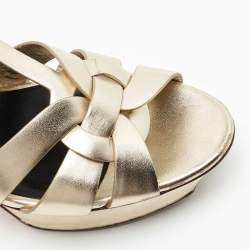 Saint Laurent Paris Gold Leather Tribute Platform Ankle Strap Sandals Size 40.5
