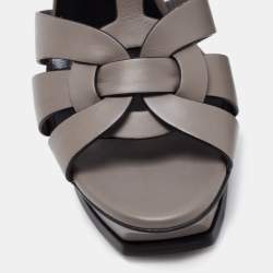 Saint Laurent Grey Patent Leather Tribute Platform Ankle Strap Sandals Size 40