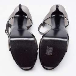 Saint Laurent Grey Patent Leather Tribute Platform Ankle Strap Sandals Size 40