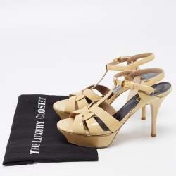 Saint Laurent Beige Patent Leather Tribute Sandals Size 38