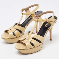 Saint Laurent Beige Patent Leather Tribute Sandals Size 38
