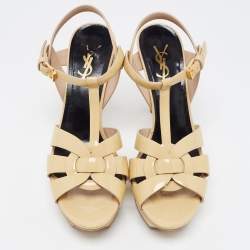 Saint Laurent Beige Patent Leather Tribute Sandals Size 38