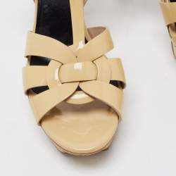 Saint Laurent Beige Patent Leather Tribute Sandals Size 38