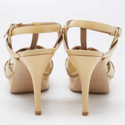 Saint Laurent Beige Patent Leather Tribute Sandals Size 38