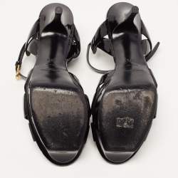 Pre Owned Saint Laurent Black Patent Leather Tribute Platform Ankle Strap Sandals Size 39.5