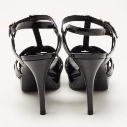 Pre Owned Saint Laurent Black Patent Leather Tribute Platform Ankle Strap Sandals Size 39.5