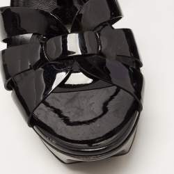 Pre Owned Saint Laurent Black Patent Leather Tribute Platform Ankle Strap Sandals Size 39.5