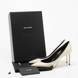 Pre Owned Saint Laurent White Leather Pointed Toe Pumps Size 38.5