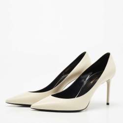 Pre Owned Saint Laurent White Leather Pointed Toe Pumps Size 38.5
