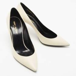 Pre Owned Saint Laurent White Leather Pointed Toe Pumps Size 38.5