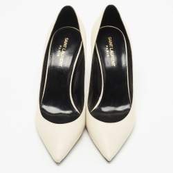 Pre Owned Saint Laurent White Leather Pointed Toe Pumps Size 38.5