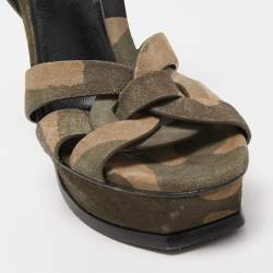 Pre Owned Saint Laurent Green Camouflage Suede Tribute Sandals Size 39