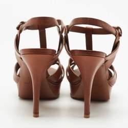 Saint Laurent Brown Leather Tribute Platform Ankle Strap Sandals Size 39