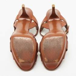Saint Laurent Brown Leather Tribute Platform Ankle Strap Sandals Size 39
