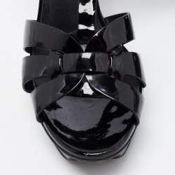 Saint Laurent Paris Black Patent Leather Tribute Platform Ankle Strap Sandals Size 38