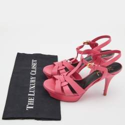 Saint Laurent Pink Leather Tribute Platform Sandals Size 37