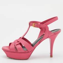 Saint Laurent Pink Leather Tribute Platform Sandals Size 37