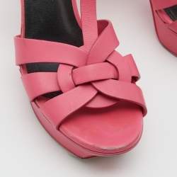 Saint Laurent Pink Leather Tribute Platform Sandals Size 37