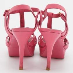 Saint Laurent Pink Leather Tribute Platform Sandals Size 37