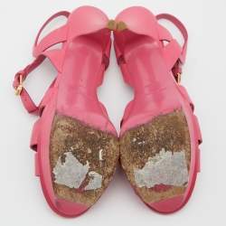 Saint Laurent Pink Leather Tribute Platform Sandals Size 37